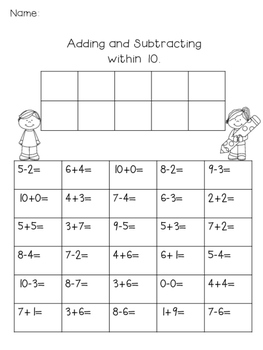 Addition and Subtraction Practice within 5 and 10 by chalkpaperscissors