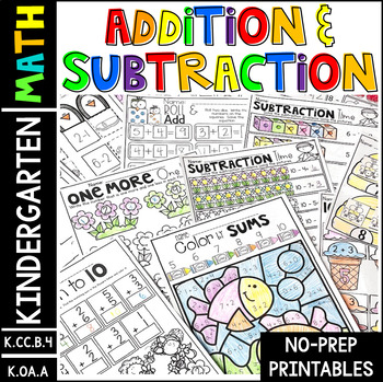 Preview of Kindergarten Addition and Subtraction Worksheets and Printables to 10