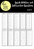 Addition and Subtraction Quick Questions Booklets - Level 2