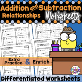 Addition and Subtraction Relationship Worksheets  Related Facts