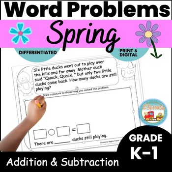 Preview of Addition and Subtraction Spring Number Stories/ Word Problems K.OA.2&1.0A.1