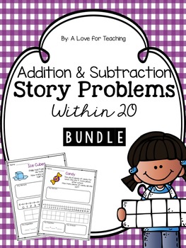 Preview of Addition and Subtraction Story Problems within 20 BUNDLE {Editable}