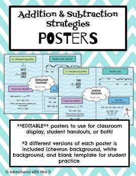 Preview of Addition and Subtraction Strategies (Student notes/Classroom reference posters)