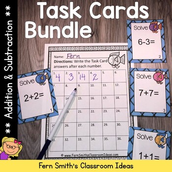 Preview of Addition and Subtraction Task Cards Bundle