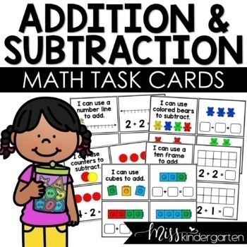 Preview of Math Centers Addition and Subtraction Kindergarten Task Cards Within 10 and 20