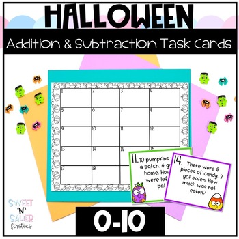 Preview of Halloween Addition and Subtraction Task Cards
