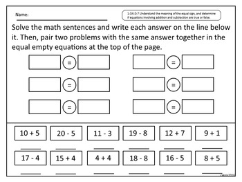 Preview of Addition and Subtraction True False Statements