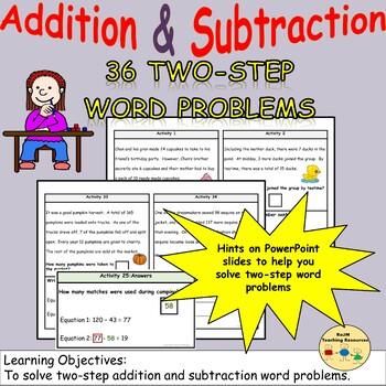 Preview of Addition and Subtraction Two Step Word Problems Worksheets Task Cards