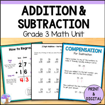 Preview of Addition & Subtraction Unit - Worksheets, Posters, Test - Grade 3 Math Ontario