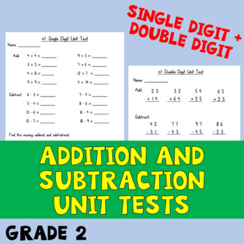 Addition + Subtraction Tests for Second Grade by Teacher Space | TpT