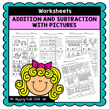 Preview of Addition and Subtraction With Pictures l Number 1-10 l Worksheets