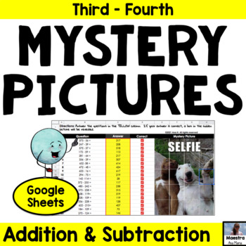 Preview of Addition and Subtraction With Regrouping Mystery Pictures Math Google Classroom