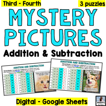 Preview of Addition and Subtraction With Regrouping Mystery Pictures Math Google Classroom