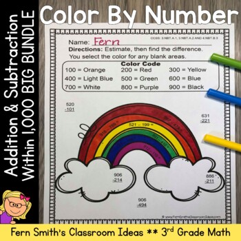 Preview of Addition and Subtraction Within 1,000 Color By Number Bundle