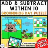 Add & Subtract Math Mystery Picture Puzzle Groundhog's Day