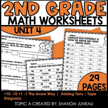 Preview of Addition & Subtraction Within 100 Tape Diagrams 2nd Grade Mental Math Worksheets