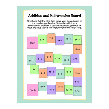 Addition and Subtraction Within 20 Board Game Pack FREEBIE by Ms C in ...