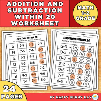 Preview of Addition and Subtraction Within 20 Dab It! Worksheets For 1-2 Grade Math