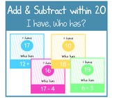 Addition and Subtraction Within 20 Game - I have, Who Has 