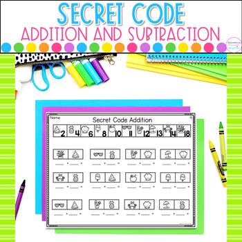 Preview of Addition and Subtraction Within 20 Summer Math Worksheets Secret Code Activity