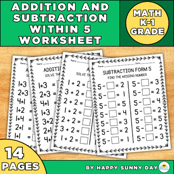Preview of Addition and Subtraction Within 5 Worksheets For Kindergarten Math