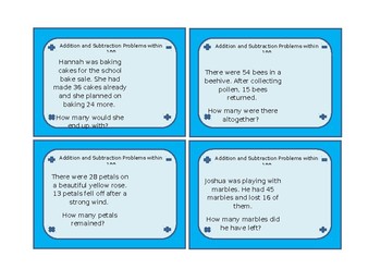 Preview of Addition and Subtraction Word Problem Cards within 100