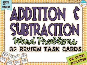 Preview of Addition and Subtraction Word Problem Task Cards - Set of 32 Common Core Aligned
