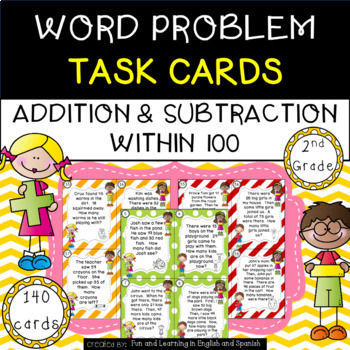 Preview of 2nd Grade Word Problems Task Cards (+ & -) w/ Digital Option - Distance Learning