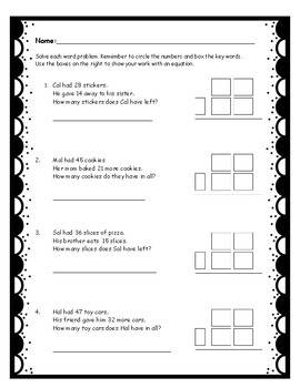 Preview of Addition and Subtraction Word Problems - 2 digit - NO REGROUPING