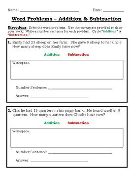 addition and subtraction word problems 2nd grade worksheet 2