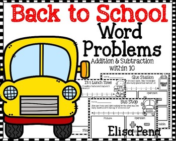 Preview of Addition and Subtraction Word Problems Back to School Theme