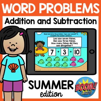 Preview of Addition and Subtraction Word Problems Boom Cards Distance Learning