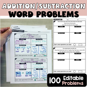 Preview of Addition and Subtraction Word Problems, One Step and Two Step Story Problems