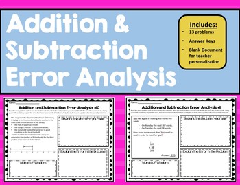 Preview of Addition and Subtraction Word Problems Error Analysis TEK 3.4A & 3.5A