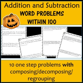 Preview of Addition Subtraction Word Problems Halloween One Step Regrouping