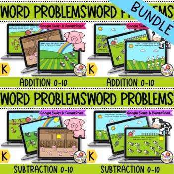 Preview of Addition and Subtraction Word Problems Math Task Cards Digital Bundle