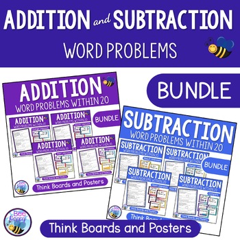Preview of Addition and Subtraction Word Problems Sums Within 20 Think Boards Bundle