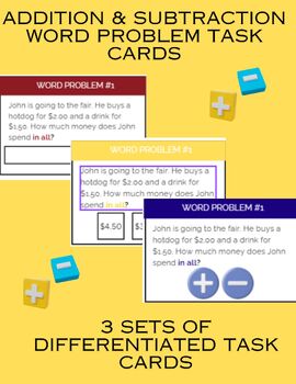 Preview of Addition and Subtraction Word Problems Task Cards