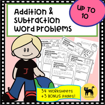 Addition and Subtraction Word Problems Up to 10 by Kanoon Studio