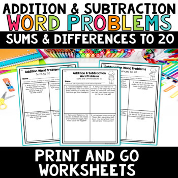 Addition and Subtraction Word Problems WORKSHEETS by Sunshine and Sweetness