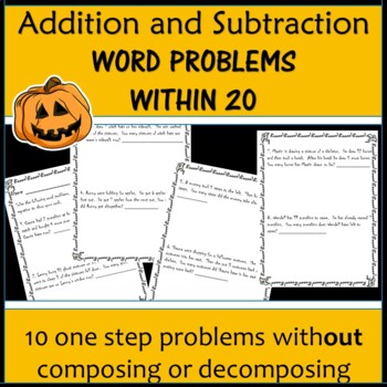 Preview of Addition and Subtraction Word Problems Within 20 Halloween Theme