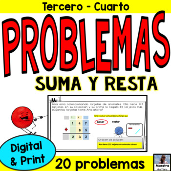 Preview of Addition and Subtraction Word Problems in Spanish / Problemas de suma y resta