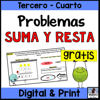Preview of Addition and Subtraction Word Problems in Spanish - Problemas de suma y resta