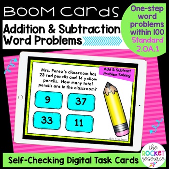 Preview of Addition and Subtraction Word Problems within 100 BOOM™ Cards | 2.OA.1