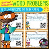 Addition & Subtraction Word Problems:Task Cards with QR co
