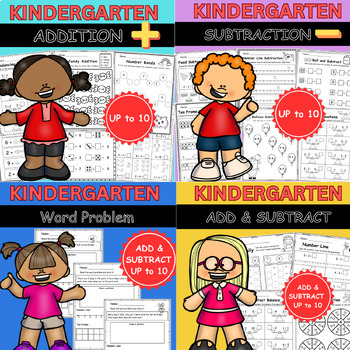 Preview of Addition and Subtraction Worksheets Bundle (up to 10) -Kindergarten