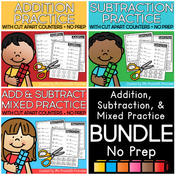 Preview of Simple Addition and Subtraction Worksheets with Counters