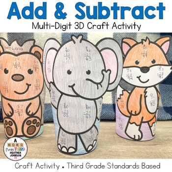 Preview of Addition and Subtraction Wrap Craft Animals: With and Without Regrouping