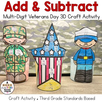 Preview of Addition and Subtraction Wrap Craft Veterans Day: With and Without Regrouping