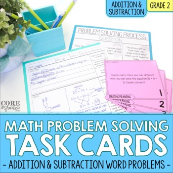 Preview of 2nd Grade Addition & Subtraction Math Word Problem Task Cards | Print & Digital